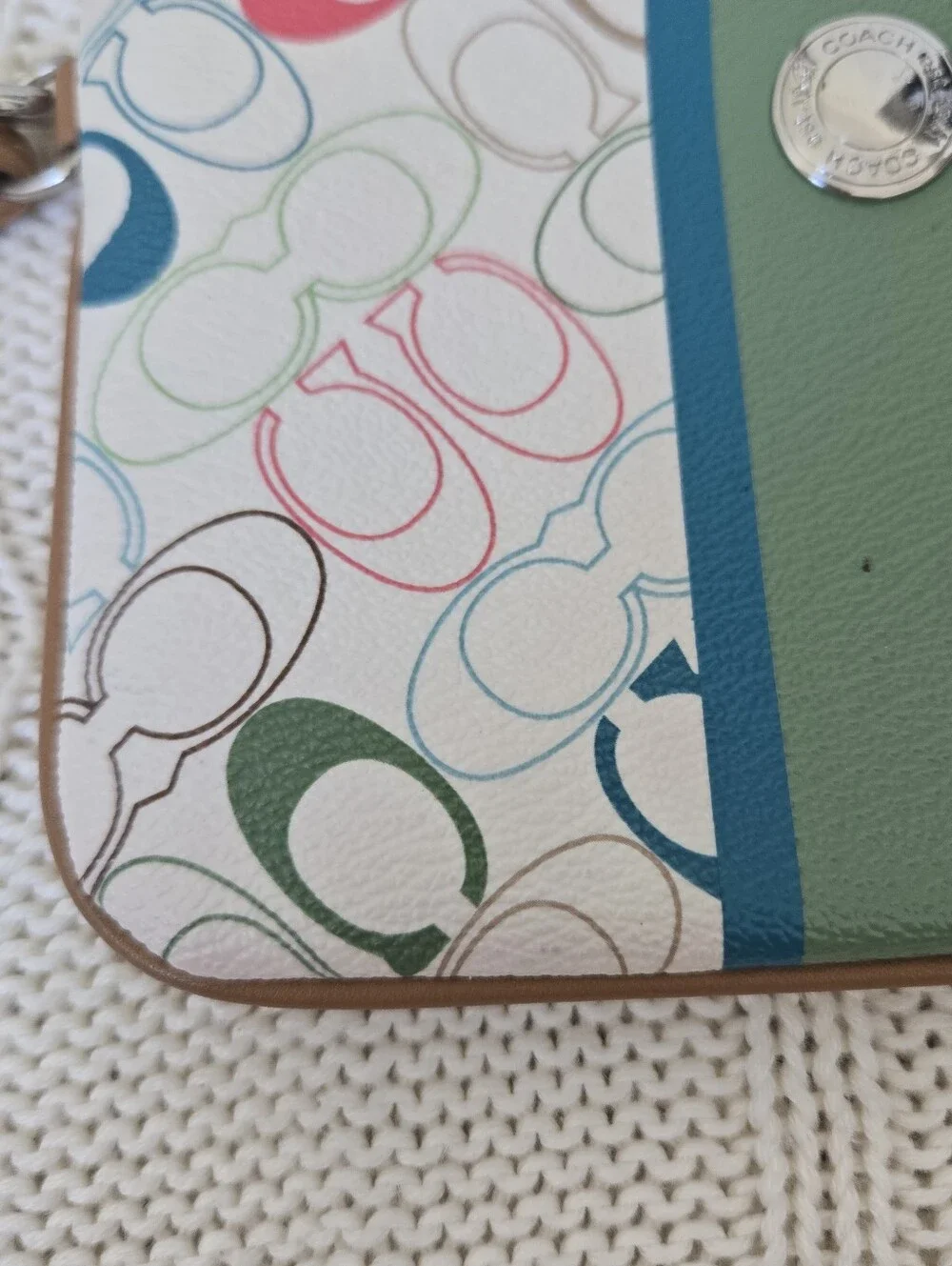 Coach Chelsea Heritage Stripe Cream Multicolor Logo Wristlet Green & Blue Stripe